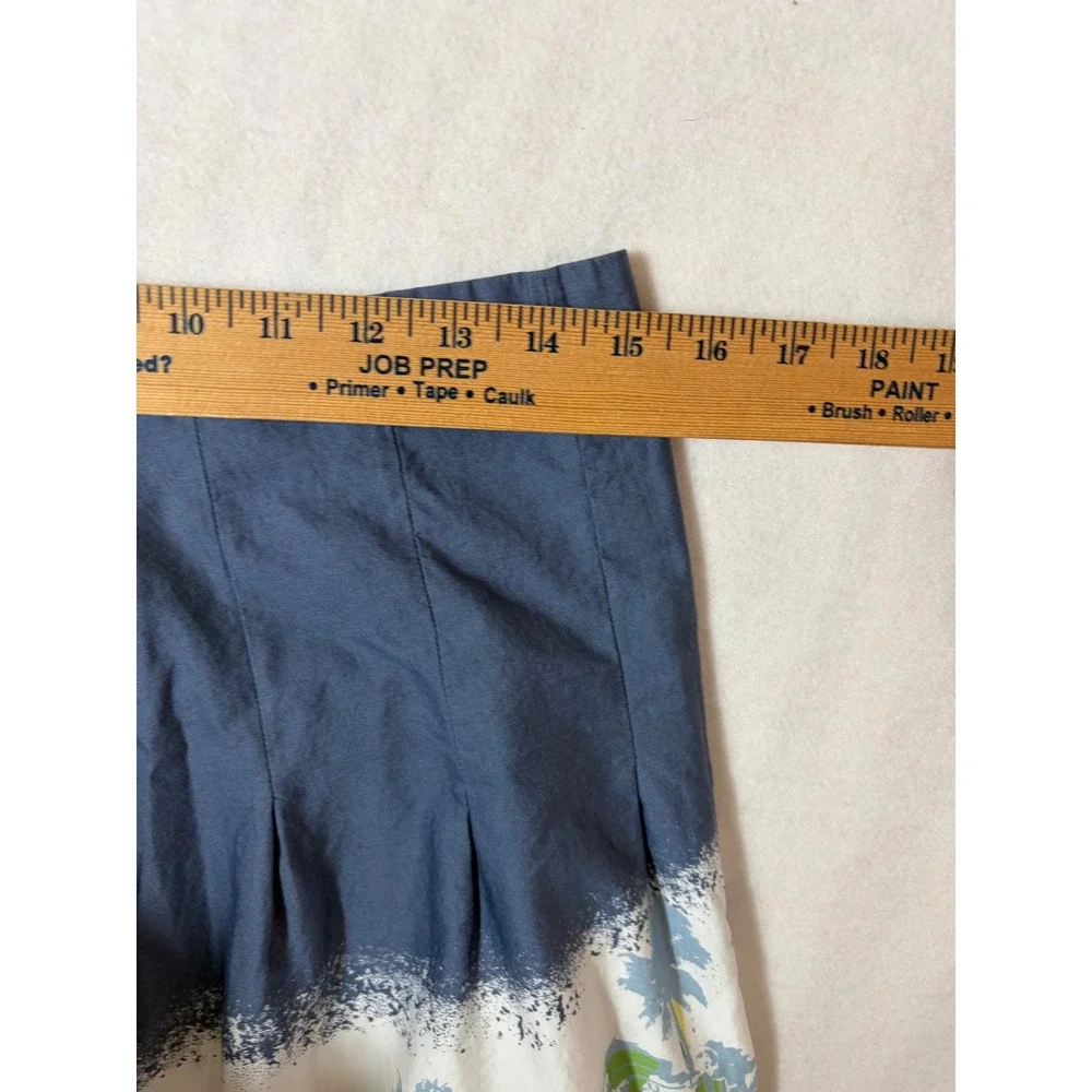 Old Navy Women Blue Tropical Scenic Palm Tree Pleated Mini Skirt 4 Cotton Resort - Picture 4 of 6